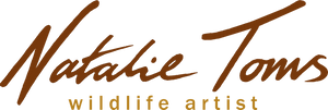 Natalie Toms - Wildlife Artist handwritten and typed logo in dark brown and ochre